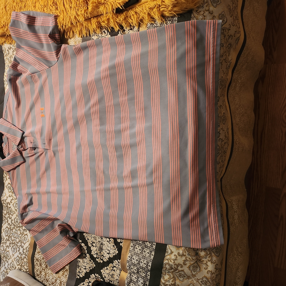 Under Armour Gray and Orange Striped Polo Shirt - Picture 3 of 3